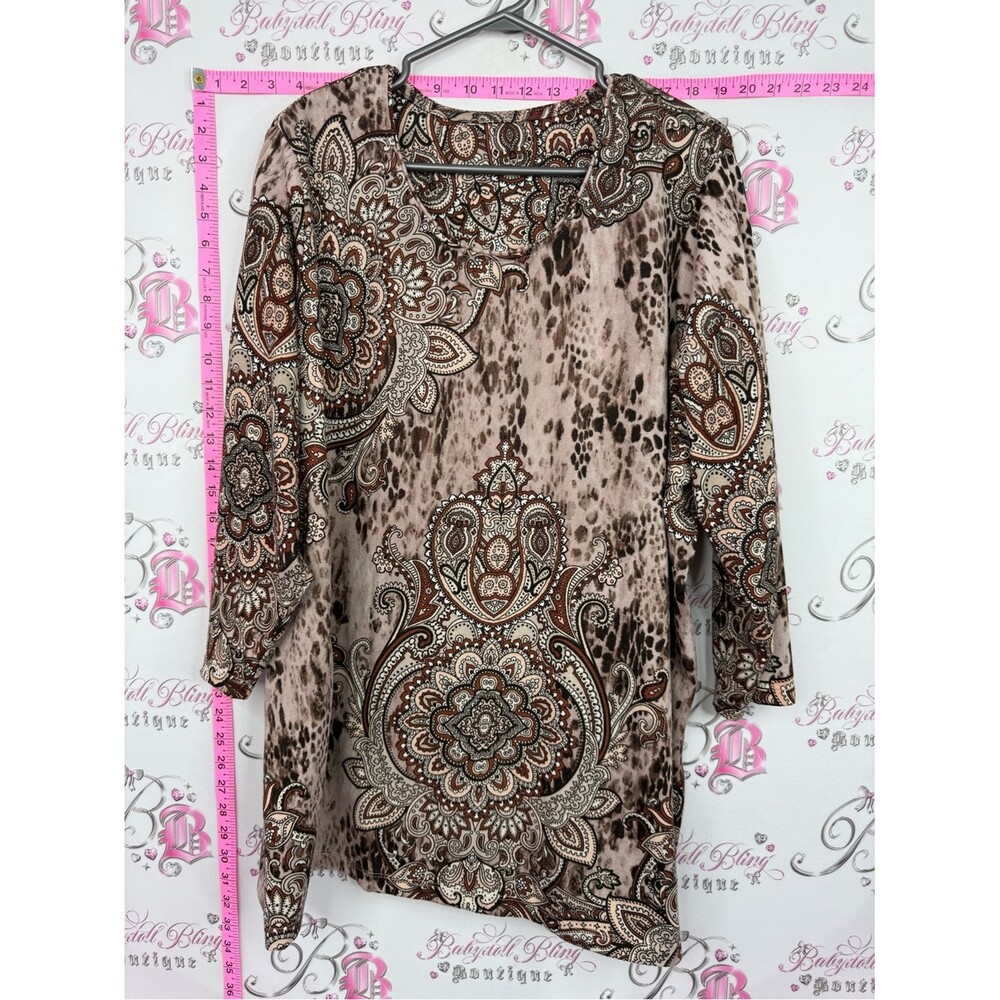 Paisley Print long Sleeve Women’s Top - Beige Brown